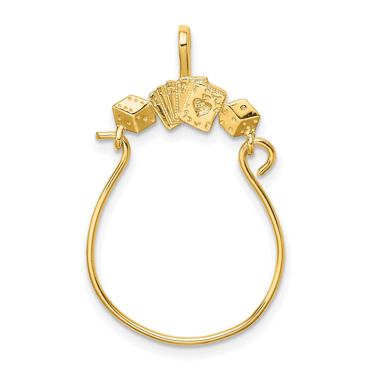 14k Yellow Gold Poker Hand Pendant with Horseshoe and Dice, Unisex Casino Jewelry