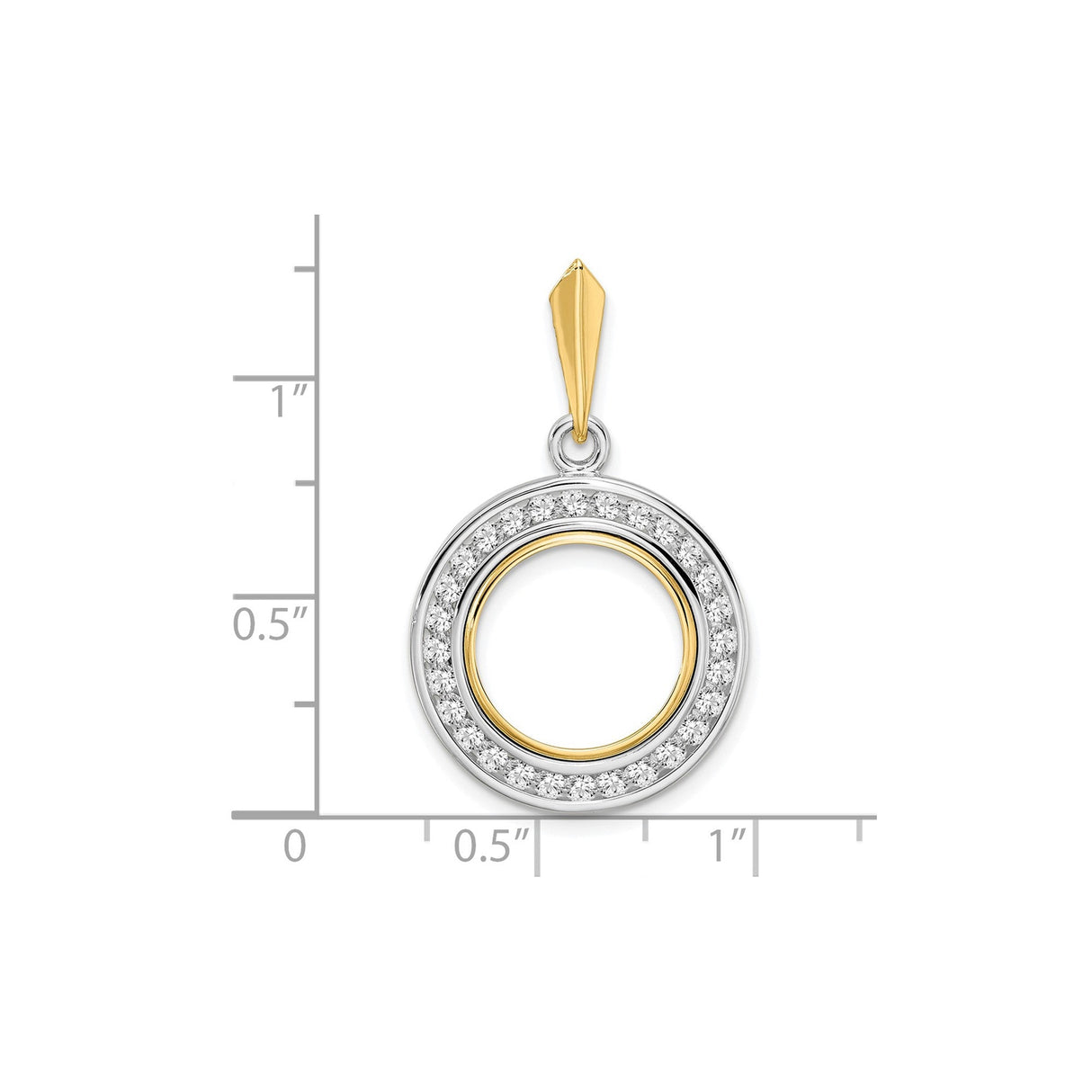 13 mm 14k Multi-Tone Gold coin bezel for 13 mm Coin — size reference (ruler)
