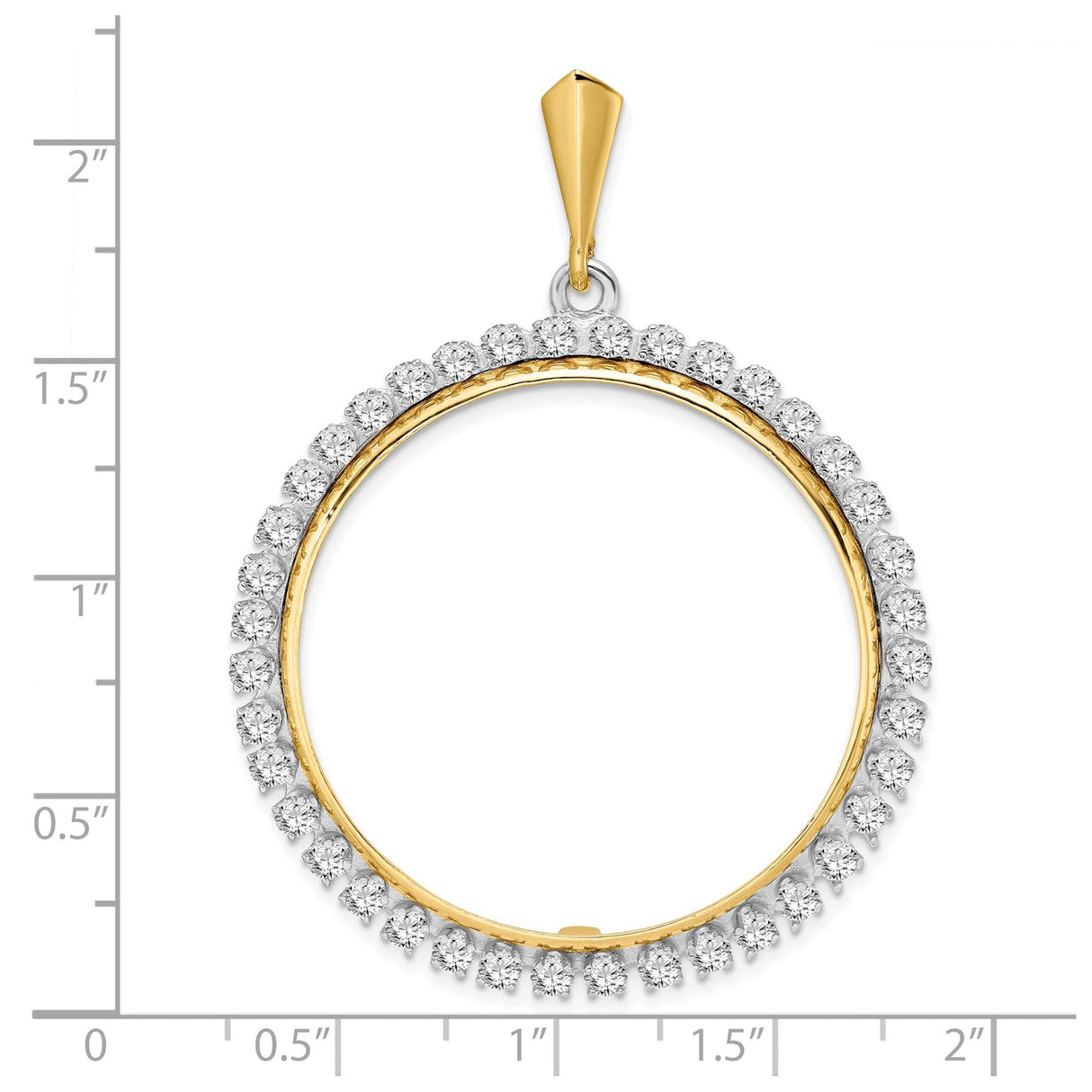 34 mm 14k Multi-Tone Gold coin bezel for 34.2 mm Coin — size reference (ruler)