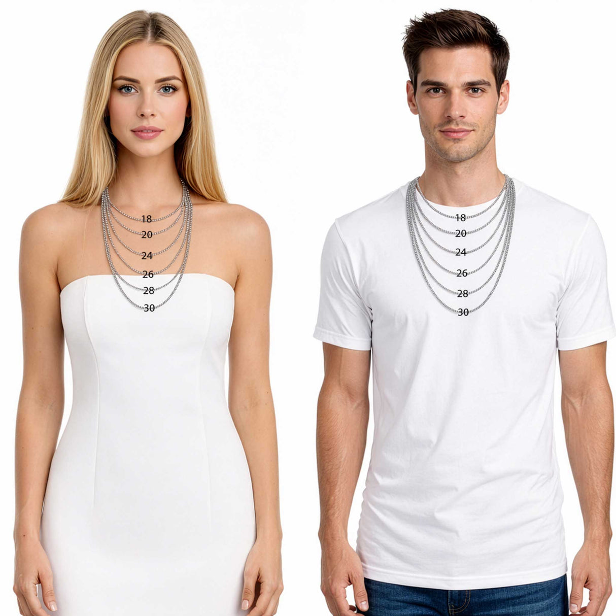 14K White Gold 0.8 mm Rope Chain Necklace, Polished detail view