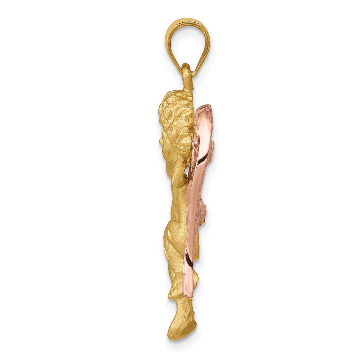 14k Two-Tone Gold Cherub Angel Pendant with Rose Gold Wings and Yellow Gold Body, Christian Jewelry