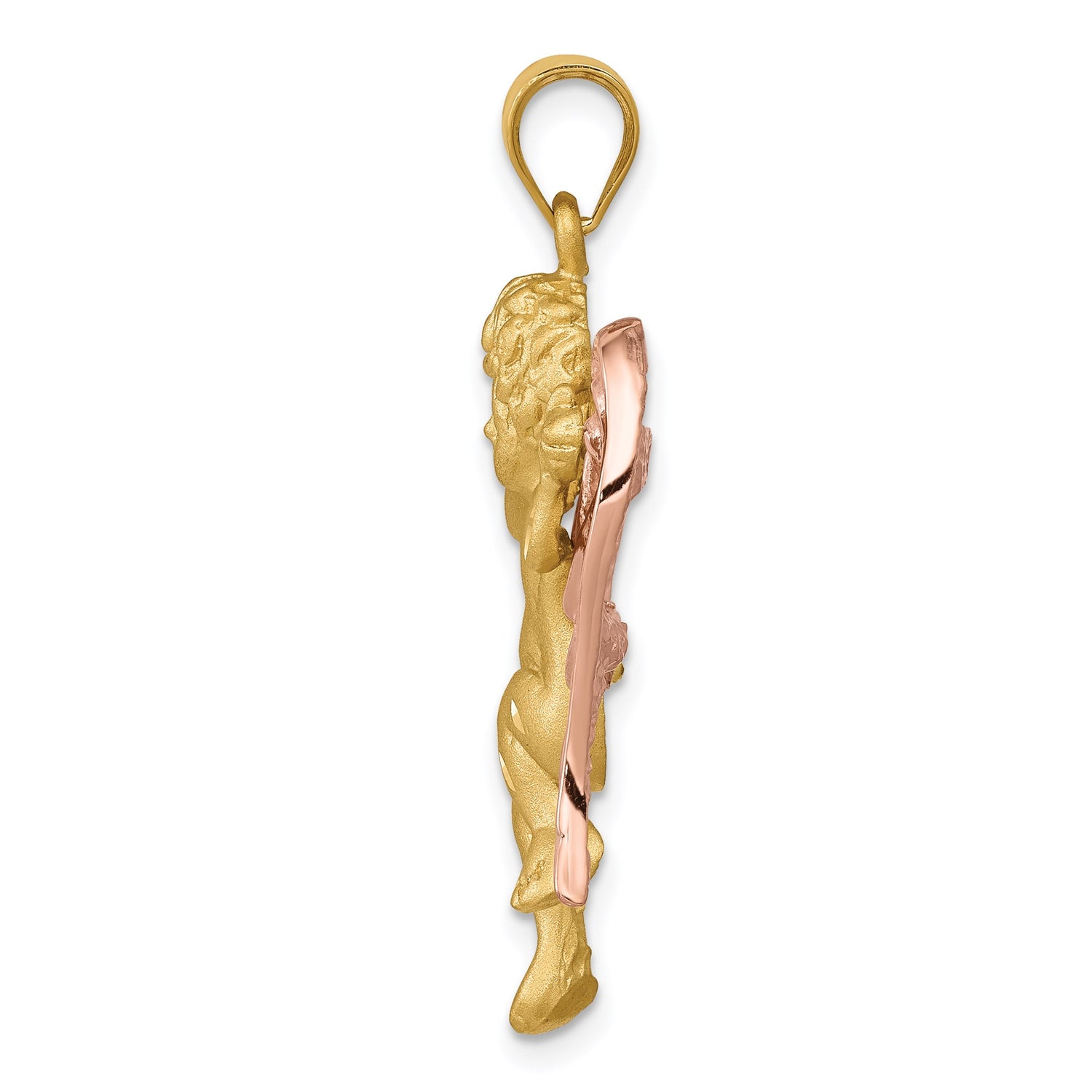 14k Two-Tone Gold Cherub Angel Pendant with Rose Gold Wings and Yellow Gold Body, Christian Jewelry
