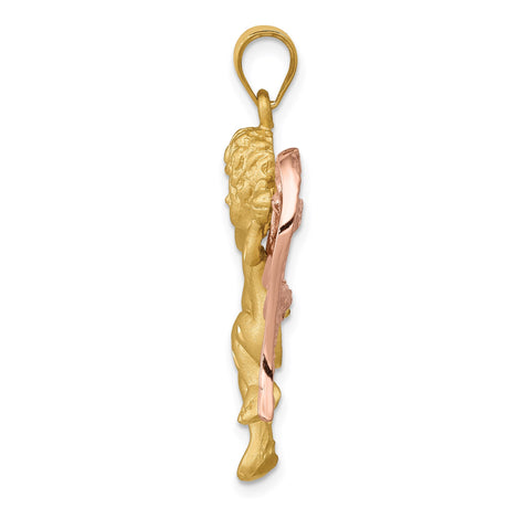 14k Two-Tone Gold Cherub Angel Pendant with Rose Gold Wings and Yellow Gold Body, Christian Jewelry