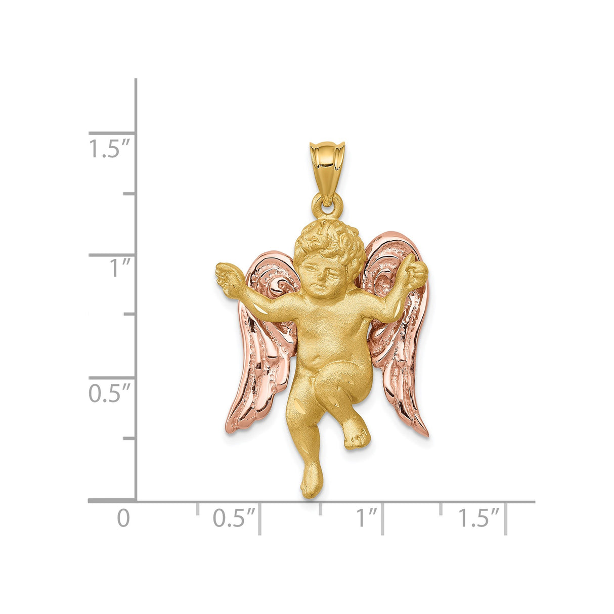 14k Two-Tone Gold Cherub Angel Pendant with Rose Gold Wings and Yellow Gold Body, Christian Jewelry
