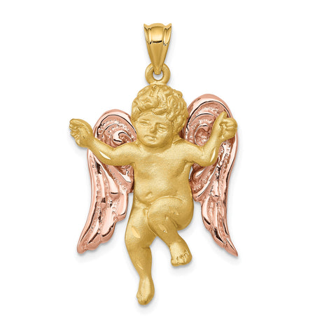 14k Two-Tone Gold Cherub Angel Pendant with Rose Gold Wings and Yellow Gold Body, Christian Jewelry