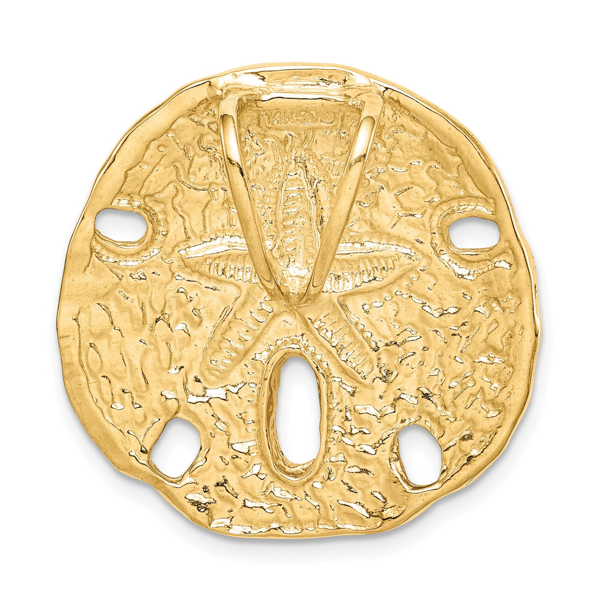 14k Yellow Gold Sand Dollar Pendant with Cutout Star, Nautical Beach Theme for Women