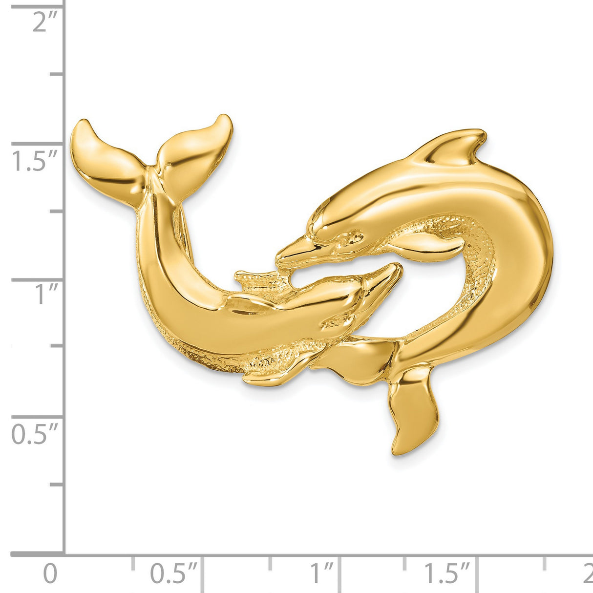 14k Yellow Gold Dolphin Pendant with Intertwined Dolphins, Nautical Marine Life Charm