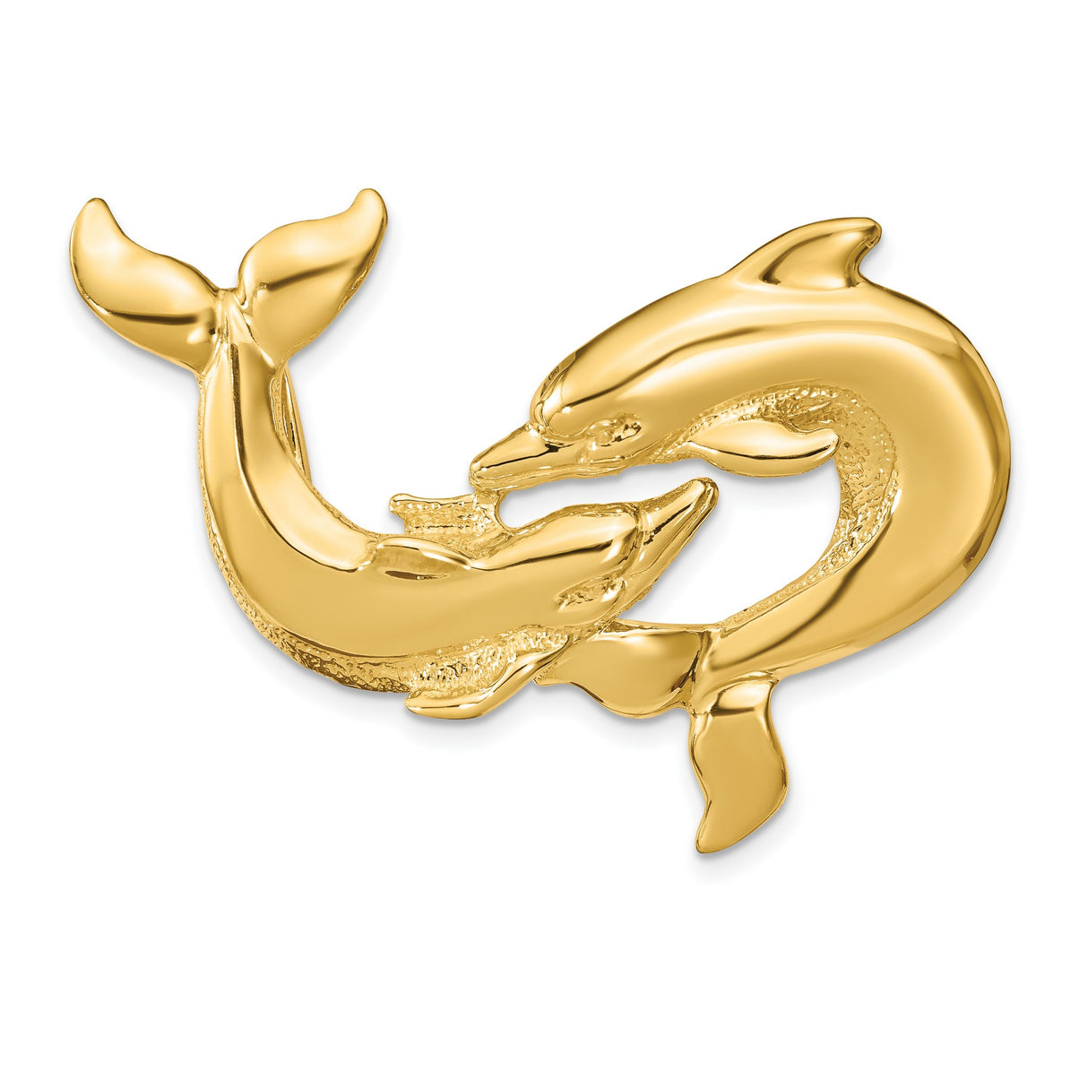 14k Yellow Gold Dolphin Pendant with Intertwined Dolphins, Nautical Marine Life Charm