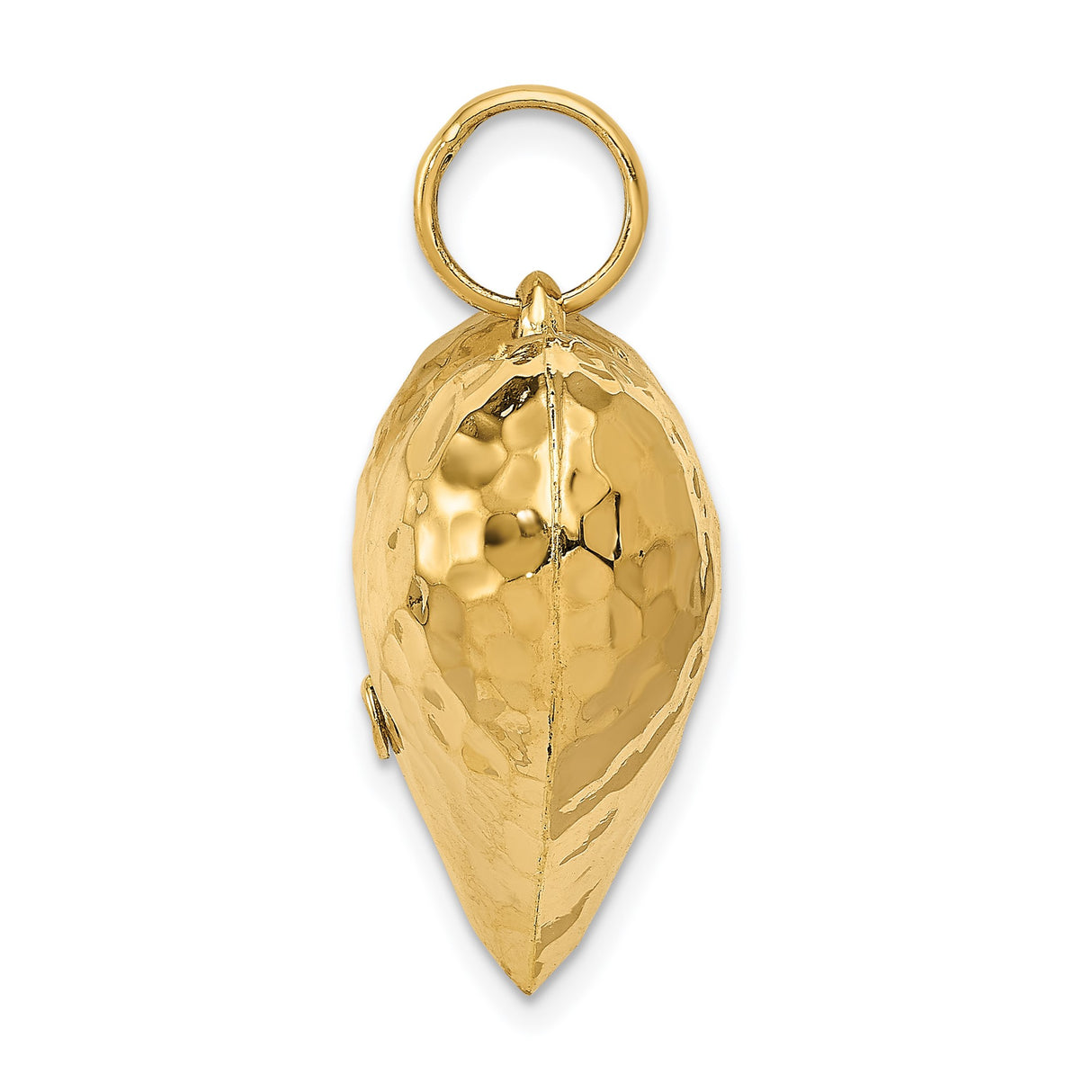 14k Yellow Gold Heart Pendant, Hammered Textured Puffed Charm for Women
