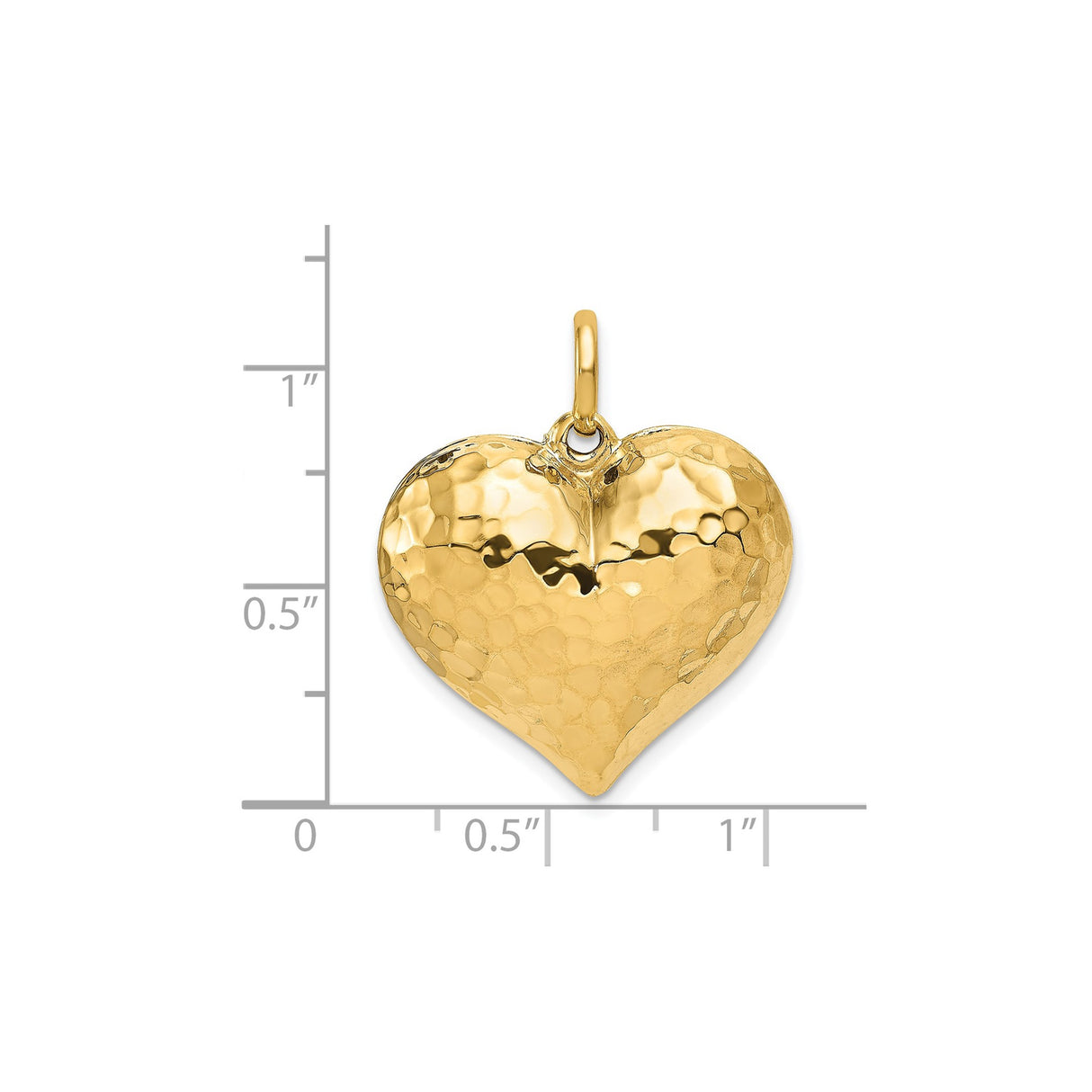 14k Yellow Gold Heart Pendant, Hammered Textured Puffed Charm for Women