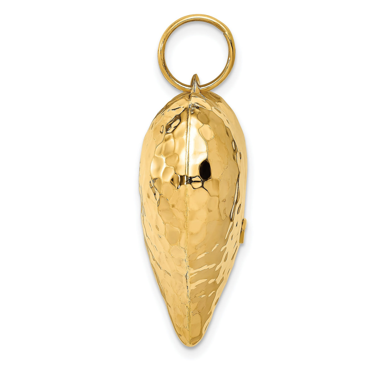 Hollow Polished Hammered Large Puffed Heart Charm Pendant in Real 14k Yellow Gold