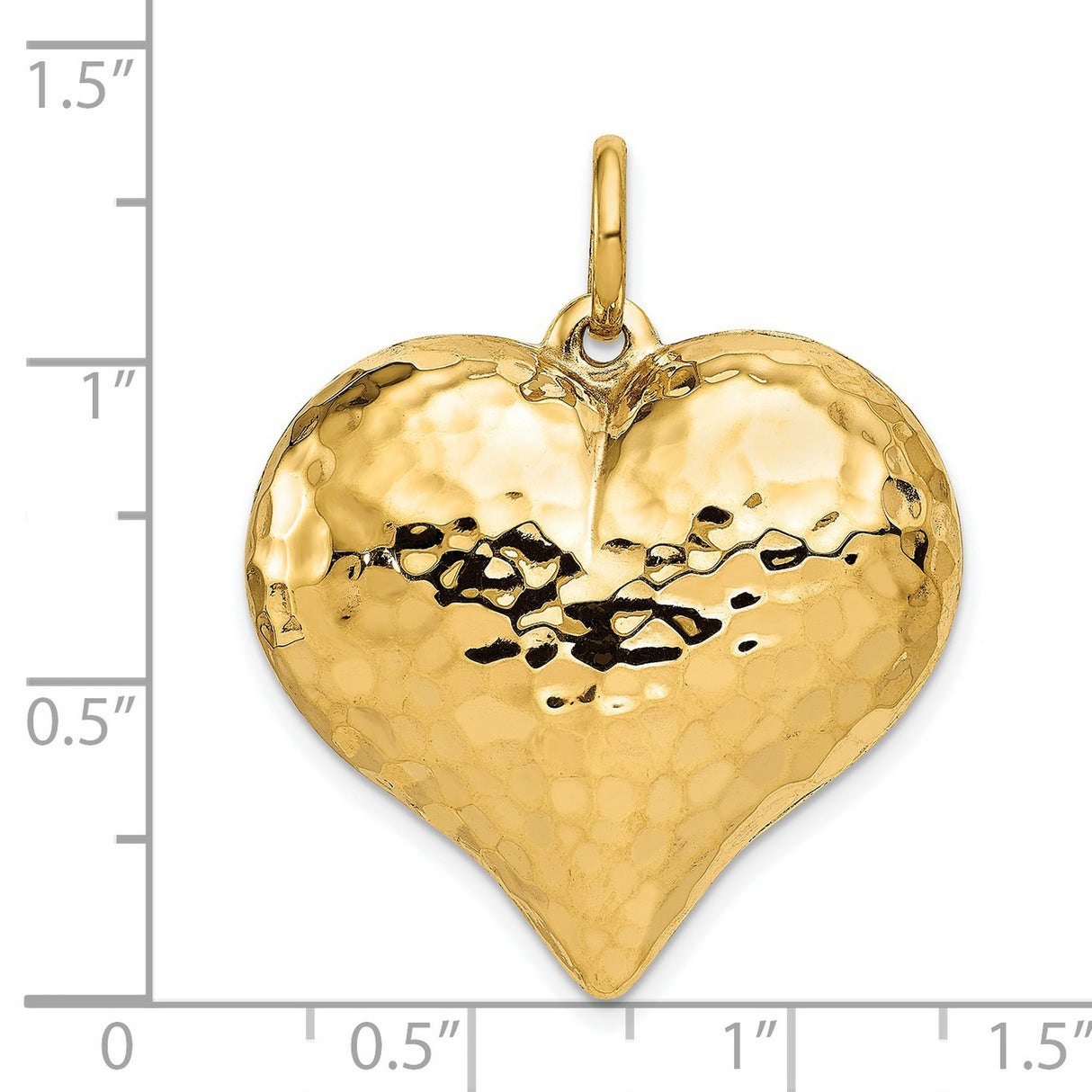 Hollow Polished Hammered Large Puffed Heart Charm Pendant in Real 14k Yellow Gold