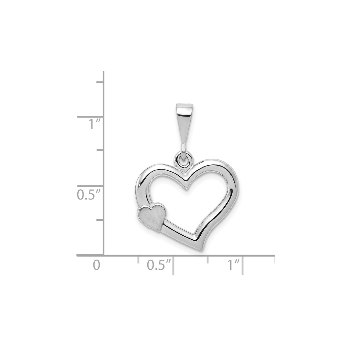 14k White Gold Heart Pendant with Open Design and Brushed Accent