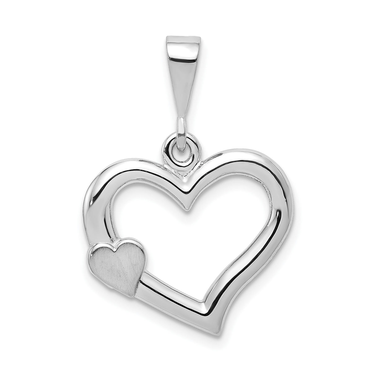 14k White Gold Heart Pendant with Open Design and Brushed Accent
