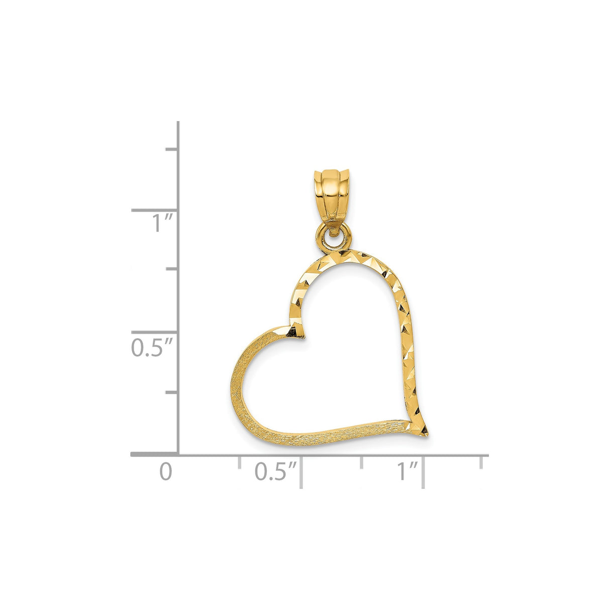 14k Yellow Gold Open Heart Pendant with Diamond Cut and Textured Satin Finish