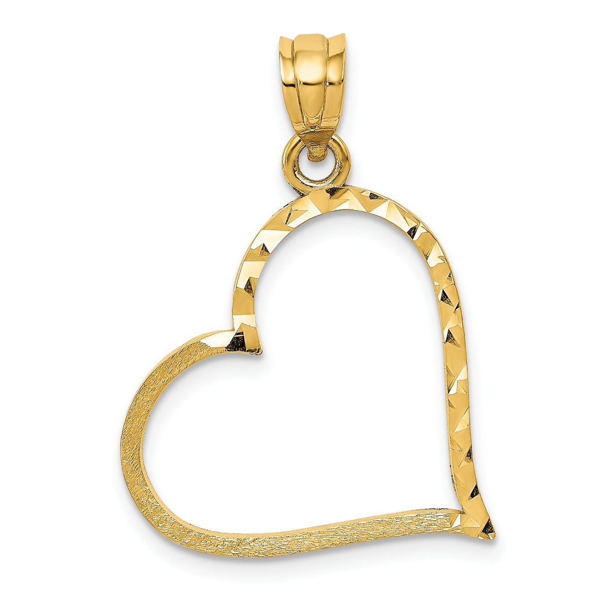 14k Yellow Gold Open Heart Pendant with Diamond Cut and Textured Satin Finish