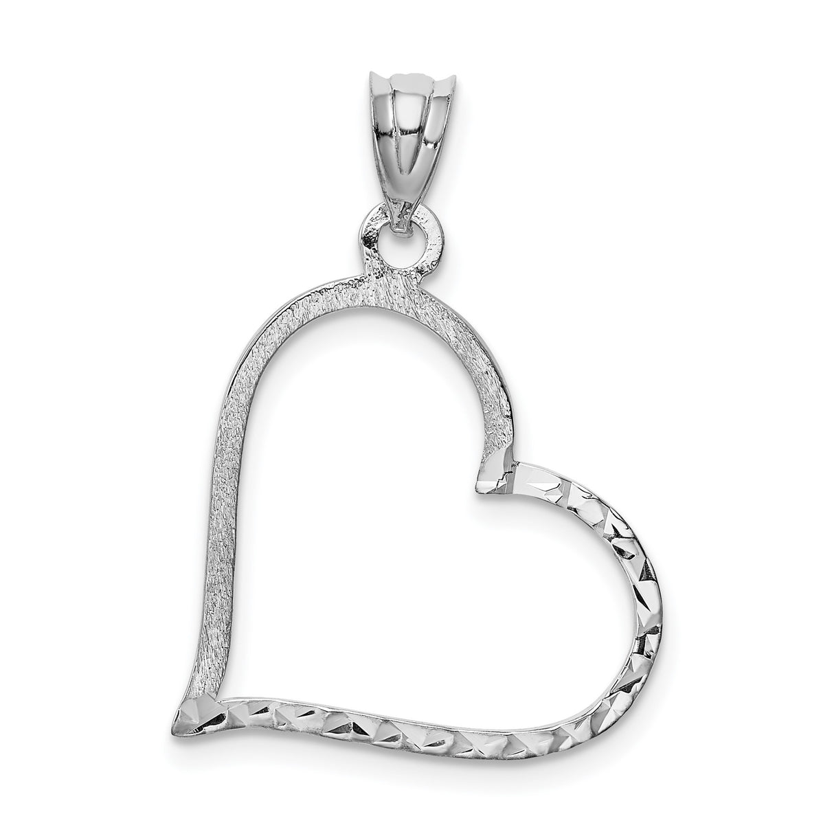 14k White Gold Heart Pendant, Textured Open Heart with Diamond Cut Detailing for Women