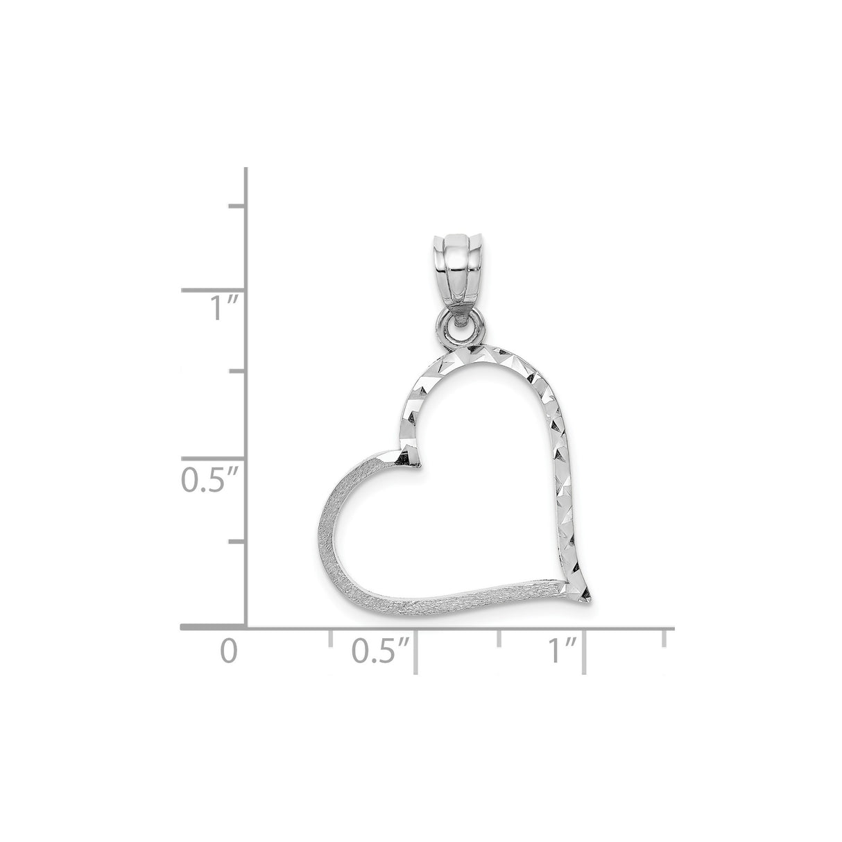14k White Gold Heart Pendant, Textured Open Heart with Diamond Cut Detailing for Women