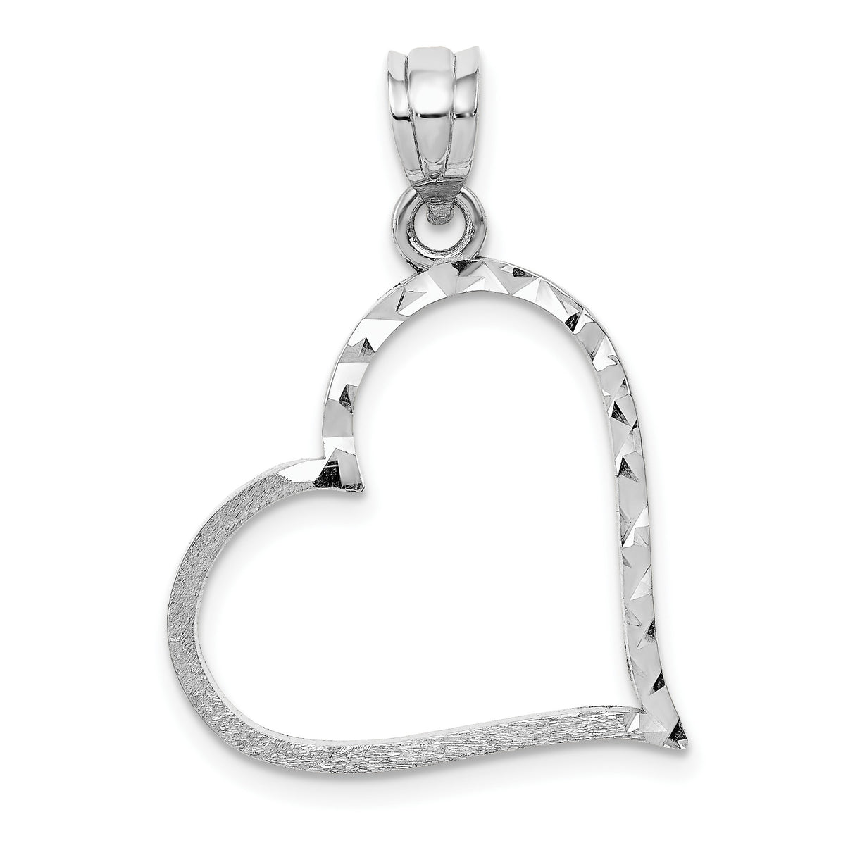 14k White Gold Heart Pendant, Textured Open Heart with Diamond Cut Detailing for Women