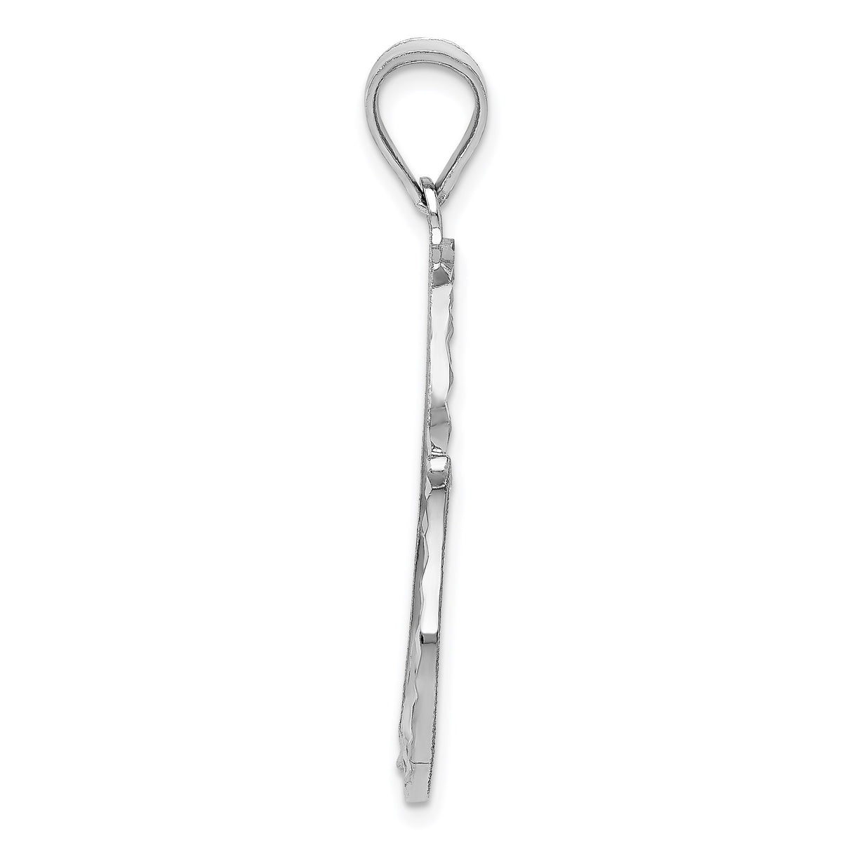 14k White Gold Open Heart Pendant with Polished and Textured Finish