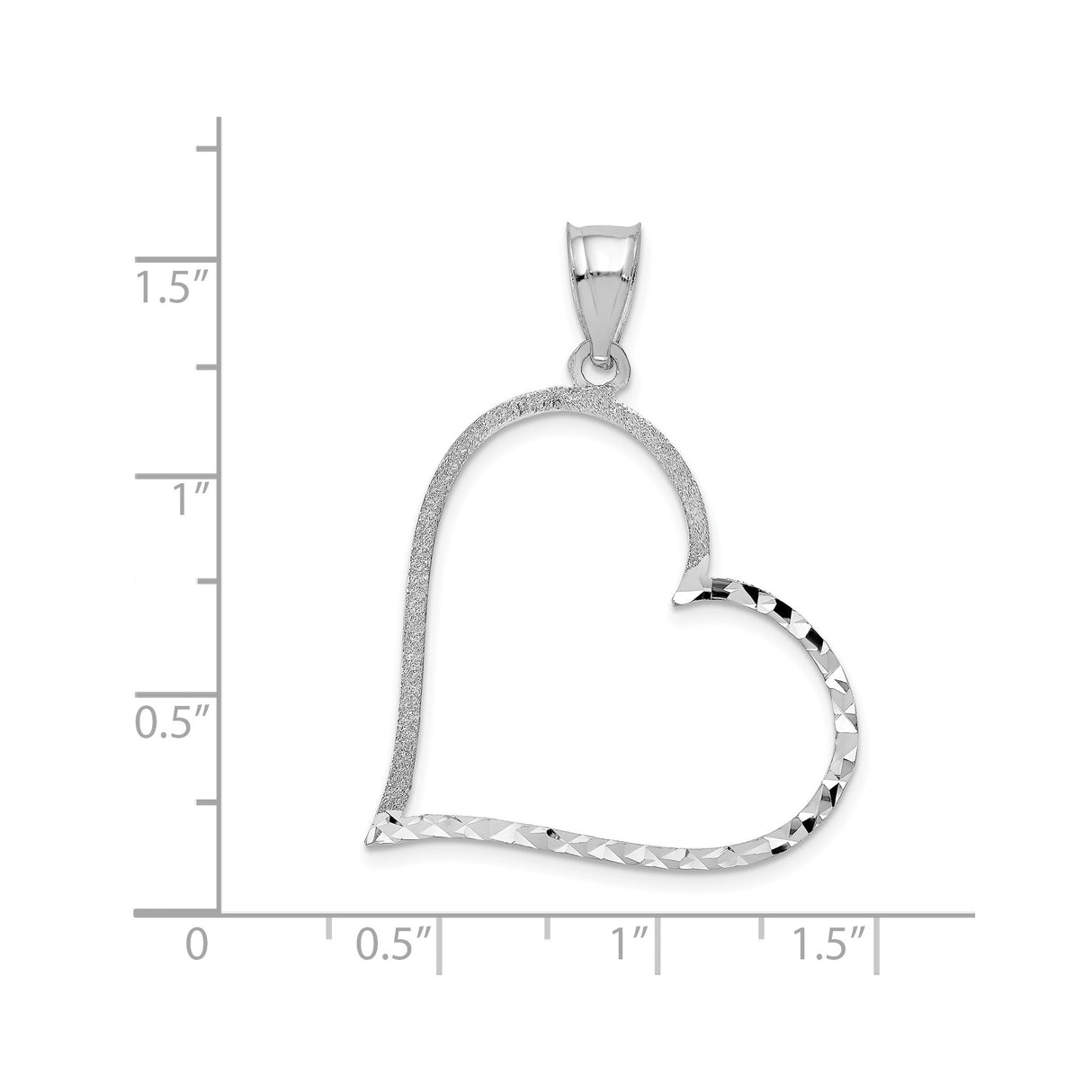 14k White Gold Open Heart Pendant with Polished and Textured Finish