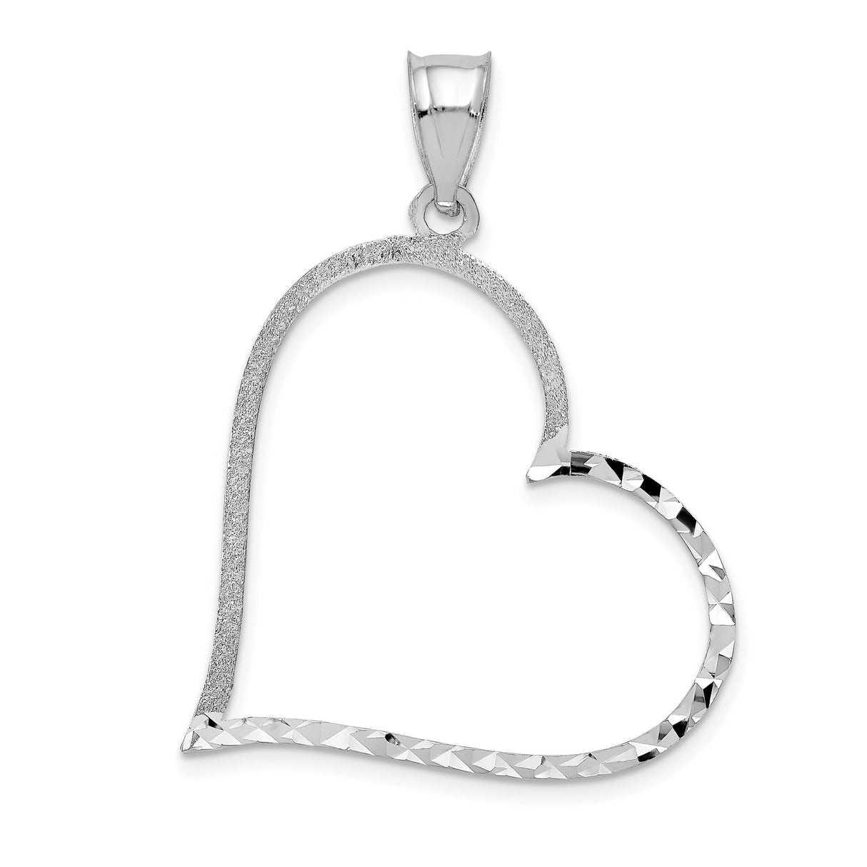14k White Gold Open Heart Pendant with Polished and Textured Finish