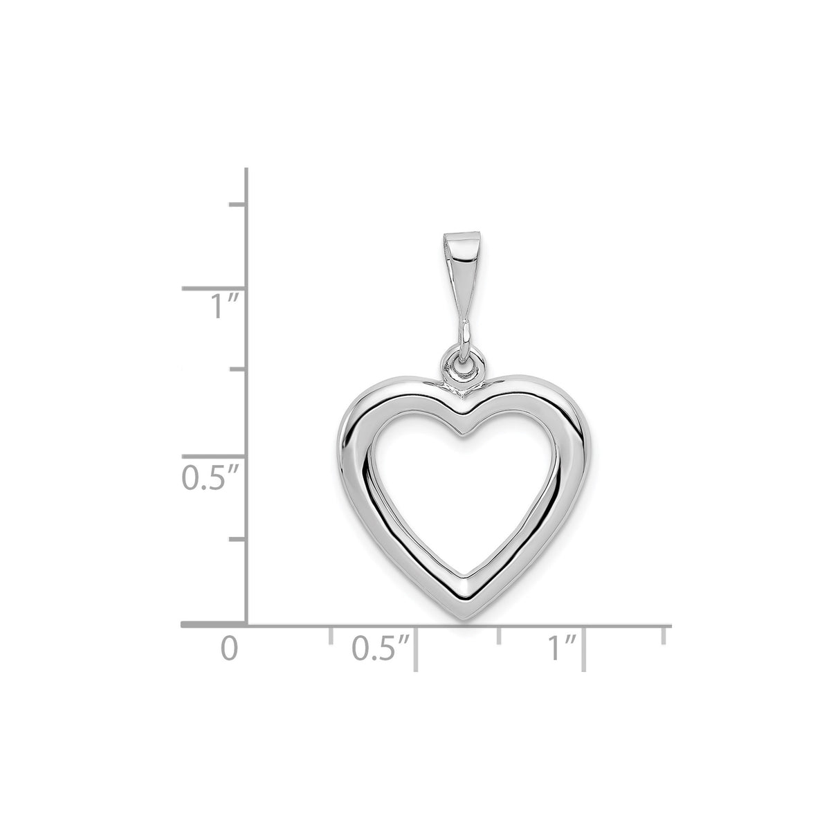 14k White Gold Heart Pendant, Open Heart Charm with Smooth Polished Finish for Women