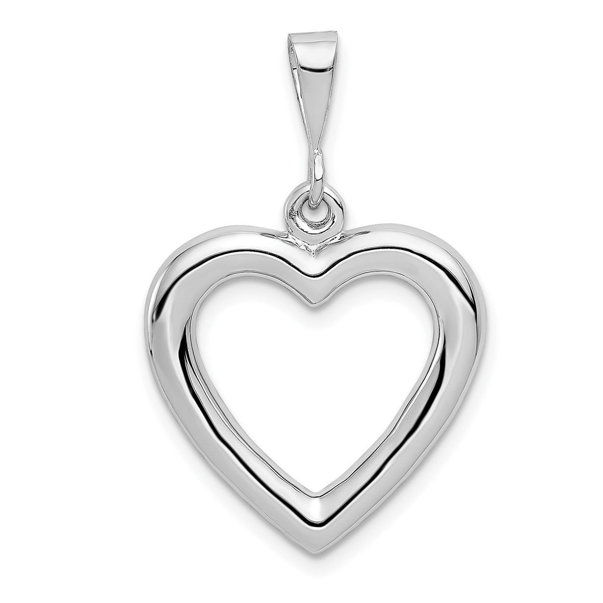 14k White Gold Heart Pendant, Open Heart Charm with Smooth Polished Finish for Women