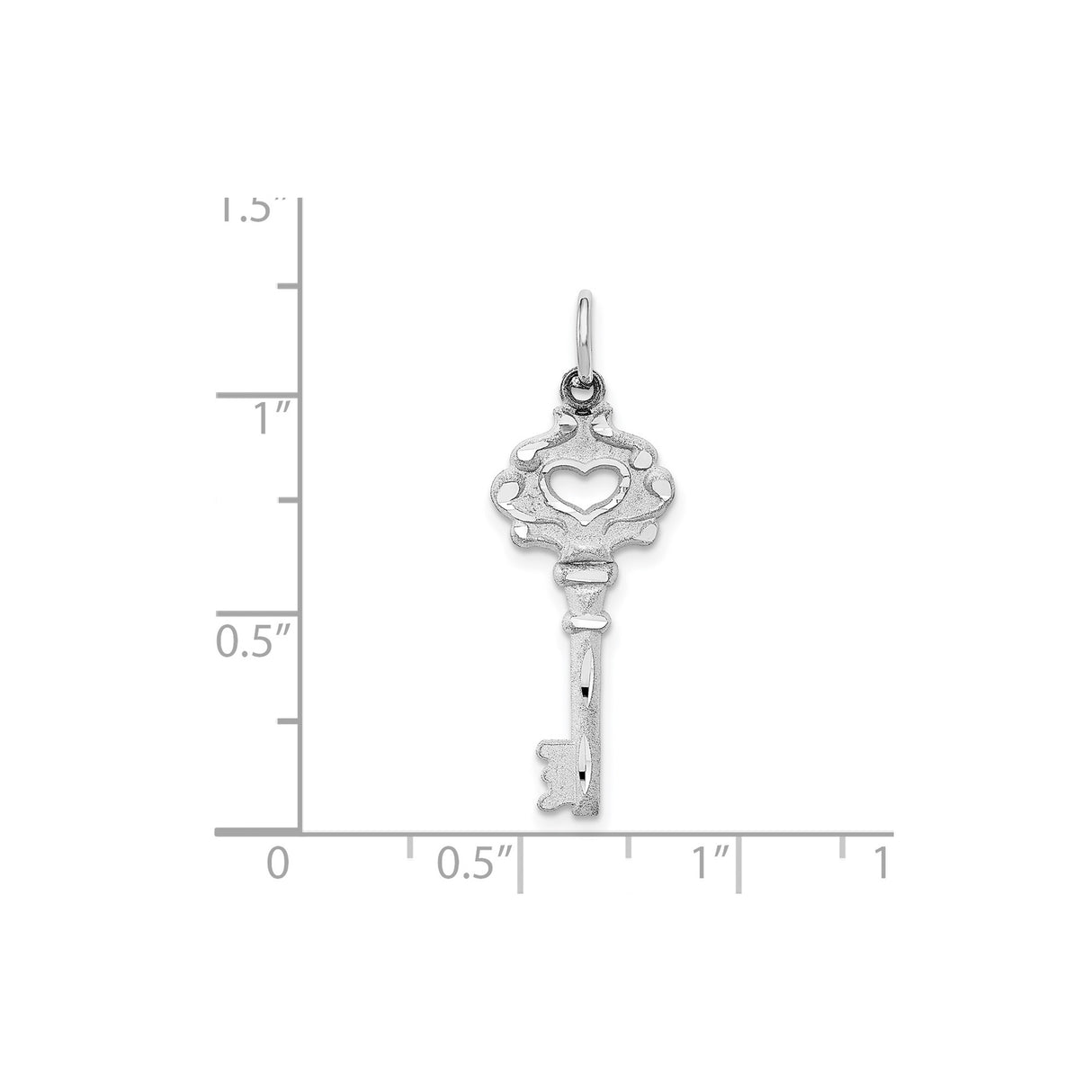 14k White Gold Key Pendant with Open Heart Design, Romantic Charm for Women