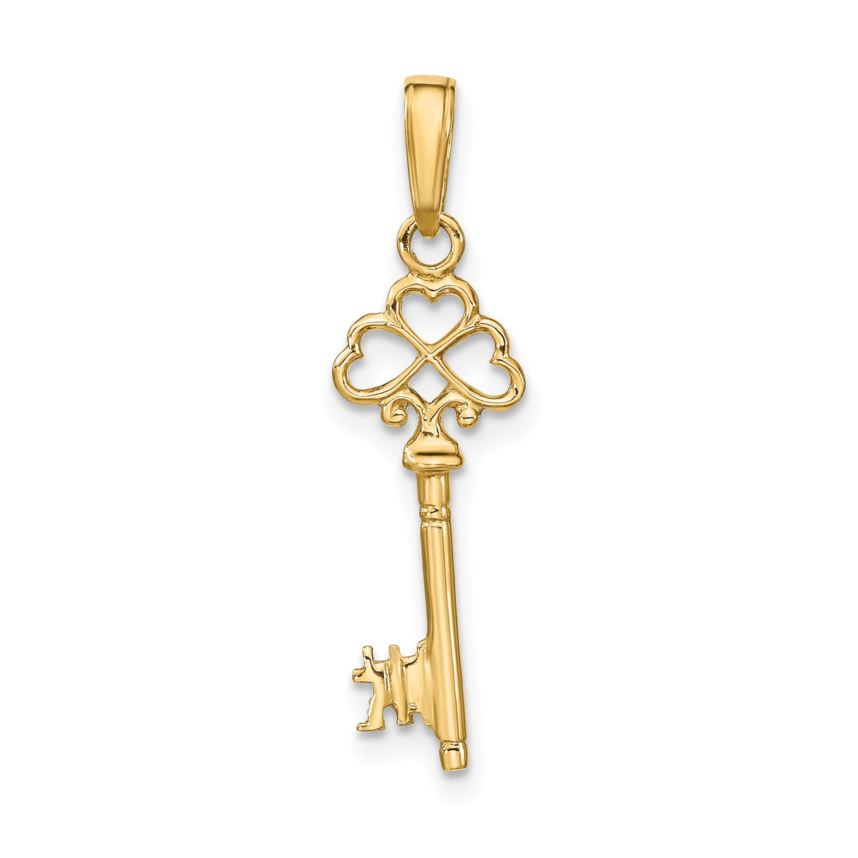 14k Yellow Gold Key Pendant with Openwork Heart Design, Romantic Charm for Women