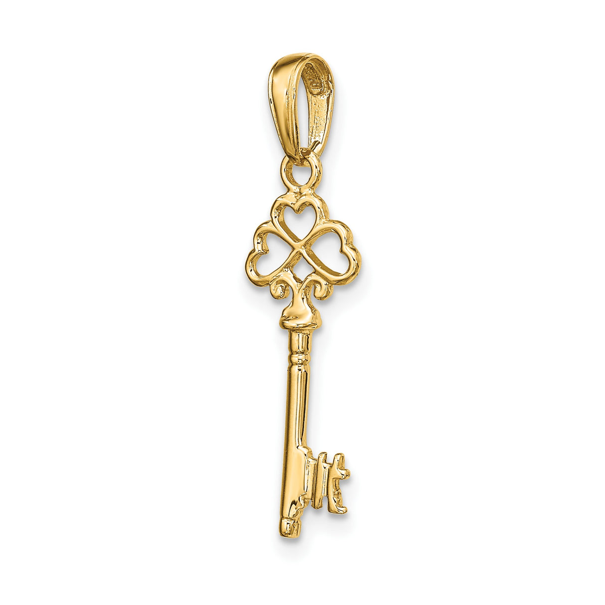 14k Yellow Gold Key Pendant with Openwork Heart Design, Romantic Charm for Women