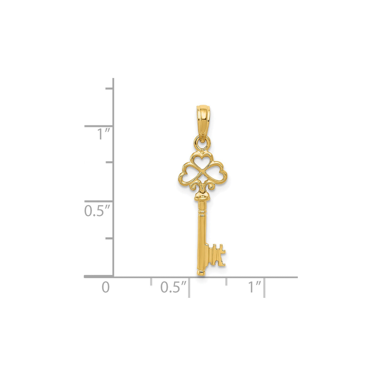 14k Yellow Gold Key Pendant with Openwork Heart Design, Romantic Charm for Women