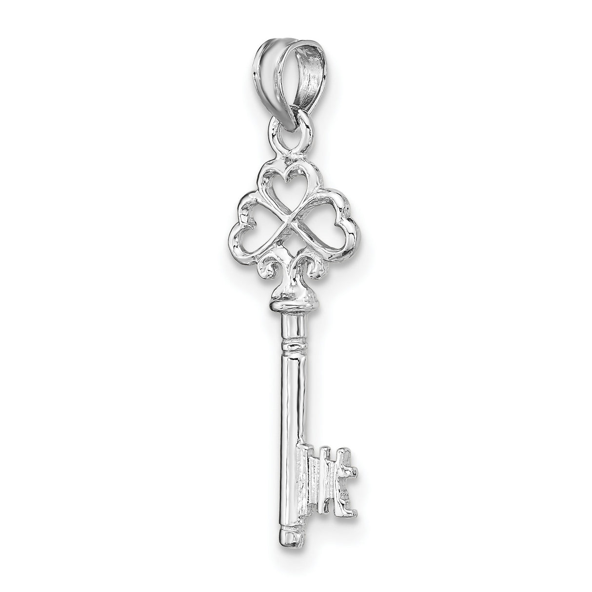 14k White Gold Key Pendant with Heart Clover Design, Celtic Inspired Irish Charm Jewelry