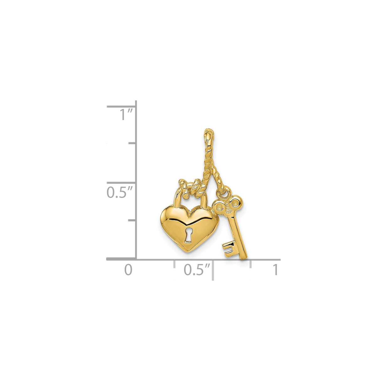 14k Yellow Gold Heart Lock and Key Pendant, Romantic Love Symbol Charm for Women