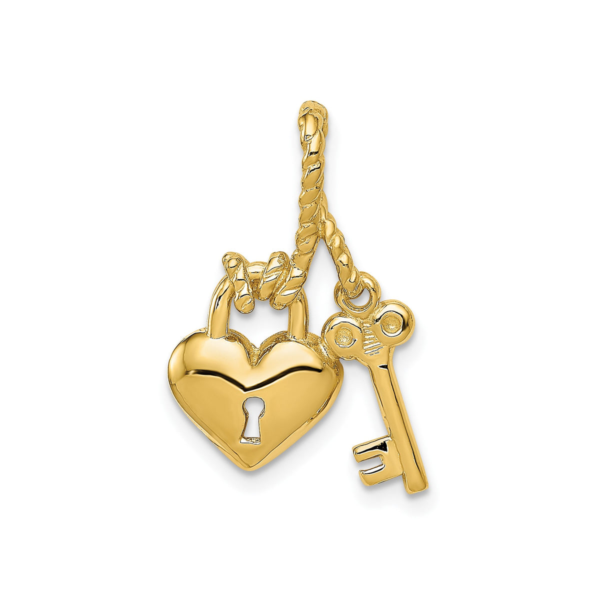 14k Yellow Gold Heart Lock and Key Pendant, Romantic Love Symbol Charm for Women