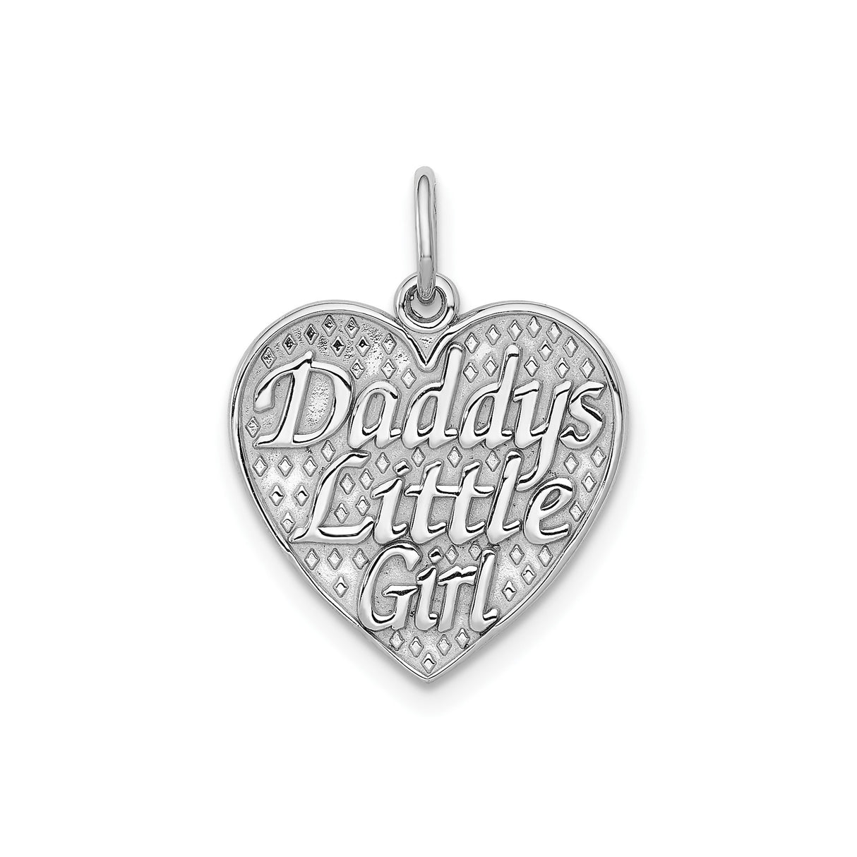 14k White Gold Heart Pendant with Daddys Little Girl Engraving, Family Bond Charm for Women and Girls