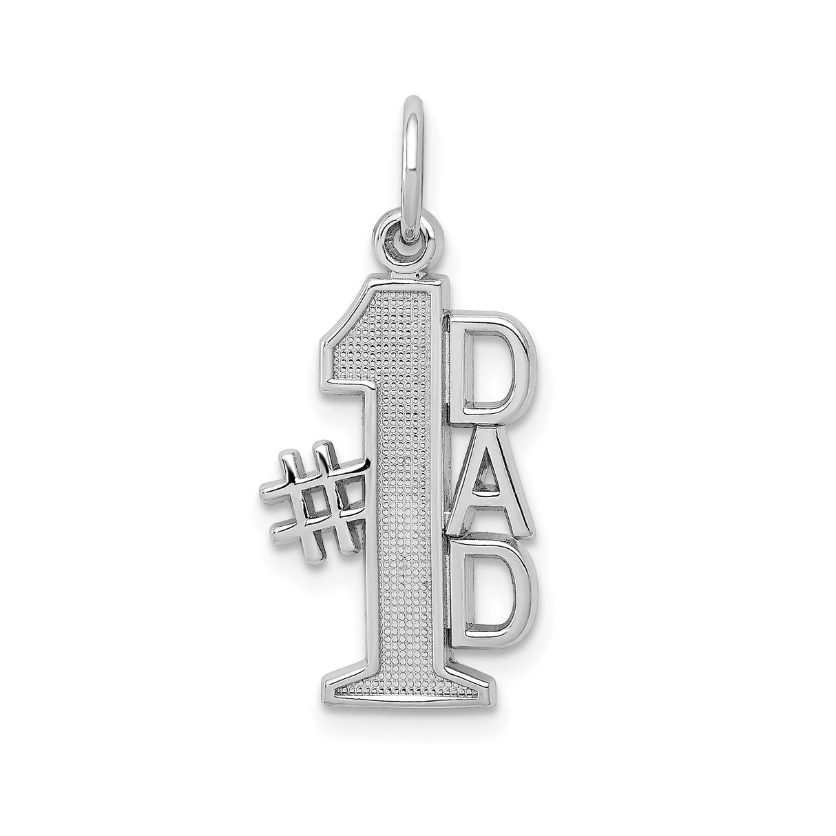 14k White Gold Number One Dad Pendant, Bold Block Letters, Textured Design, Mens Charm