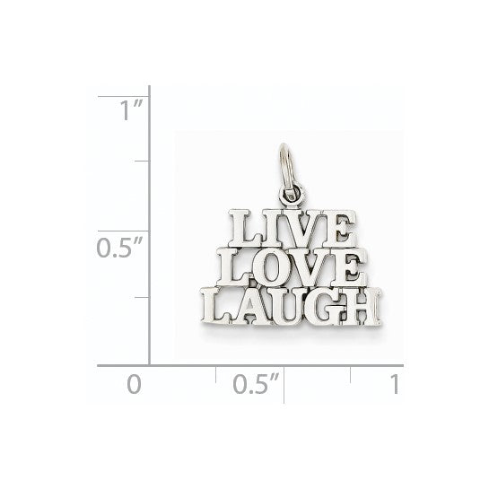 14k White Gold Pendant with Live Love Laugh Phrase, Inspirational Charm for Women