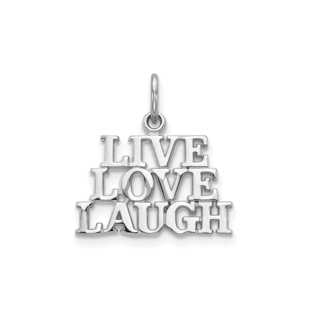 14k White Gold Pendant with Live Love Laugh Phrase, Inspirational Charm for Women