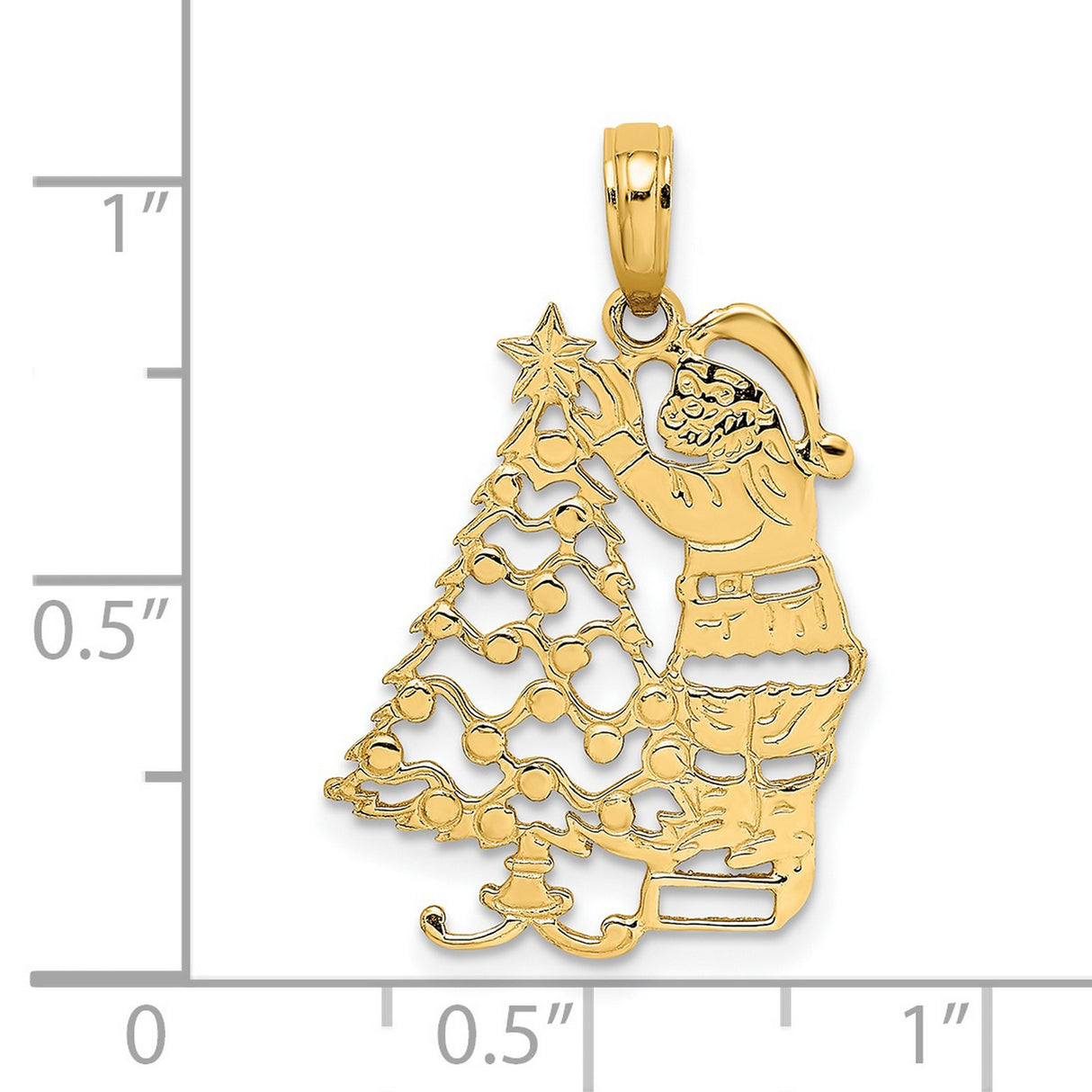 14k Yellow Gold Pendant, Santa Decorating Christmas Tree, Holiday Festive Charm