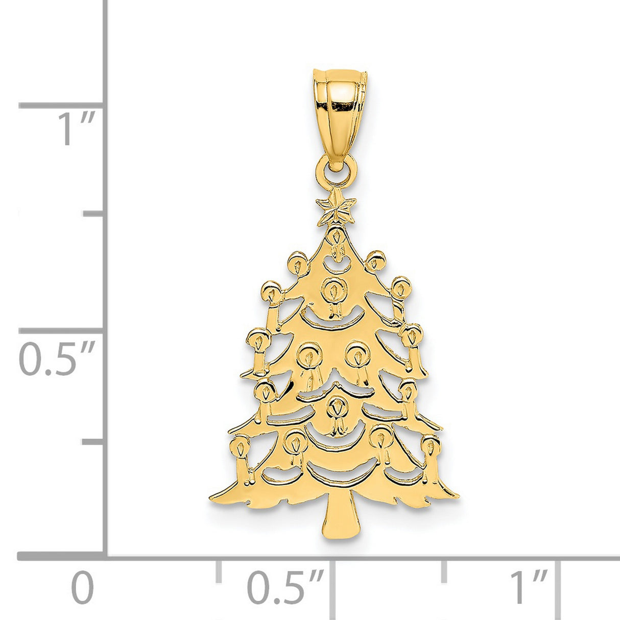 14k Yellow Gold Christmas Tree Pendant with Candle and Ornament Cutouts