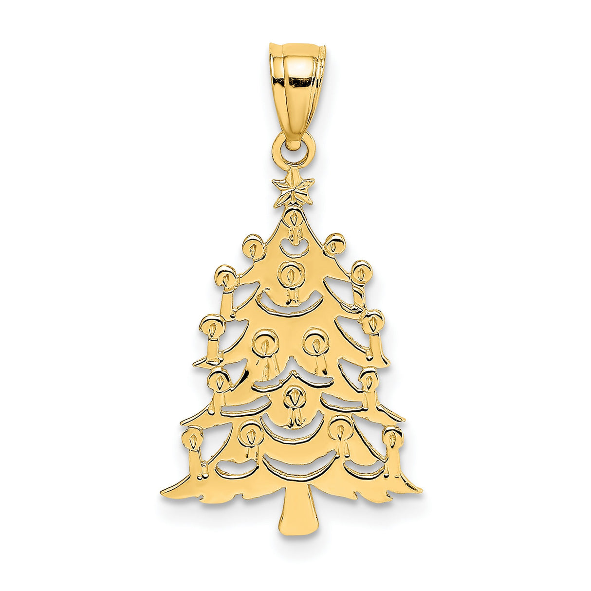 14k Yellow Gold Christmas Tree Pendant with Candle and Ornament Cutouts