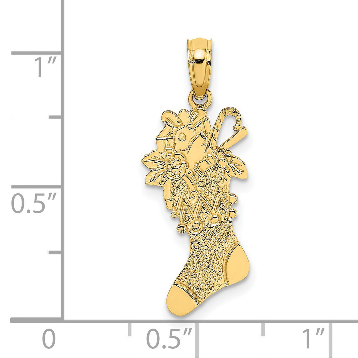 14k Yellow Gold Christmas Stocking Pendant with Holly, Candy Cane, and Toys