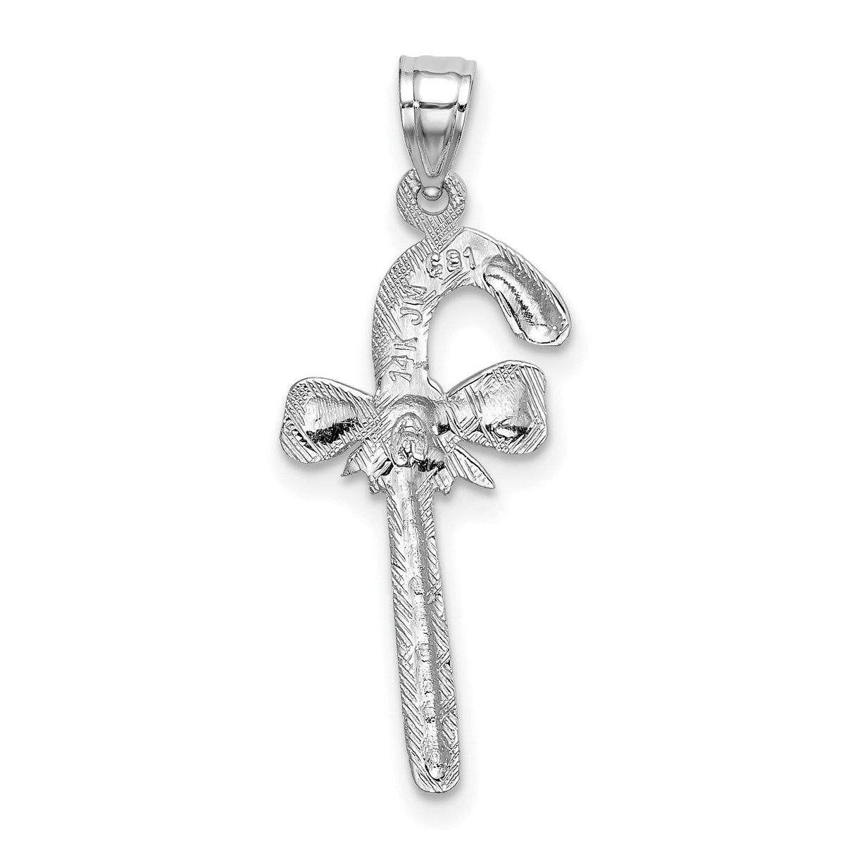 14k White Gold Candy Cane Pendant with Bow, Christmas Holiday Charm for Women