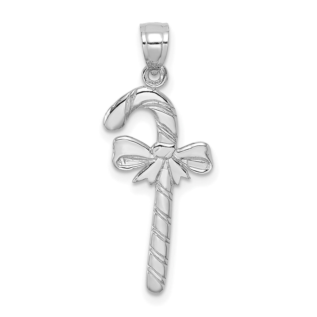 14k White Gold Candy Cane Pendant with Bow, Christmas Holiday Charm for Women
