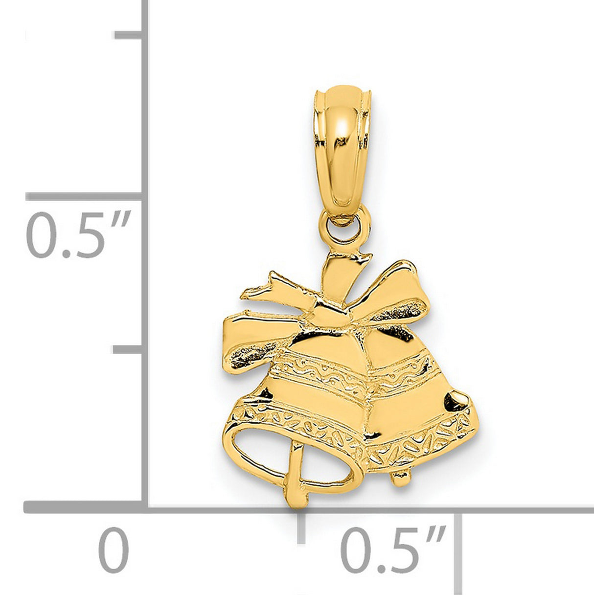 14k Yellow Gold Wedding Bells Pendant with Bow, Romantic Bridal Jewelry Charm