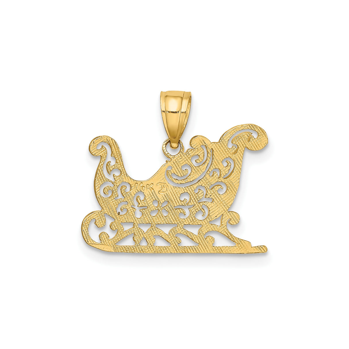 14k Yellow Gold Sleigh Pendant with Intricate Filigree Design, Christmas Holiday Charm