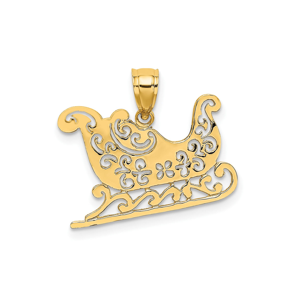14k Yellow Gold Sleigh Pendant with Intricate Filigree Design, Christmas Holiday Charm