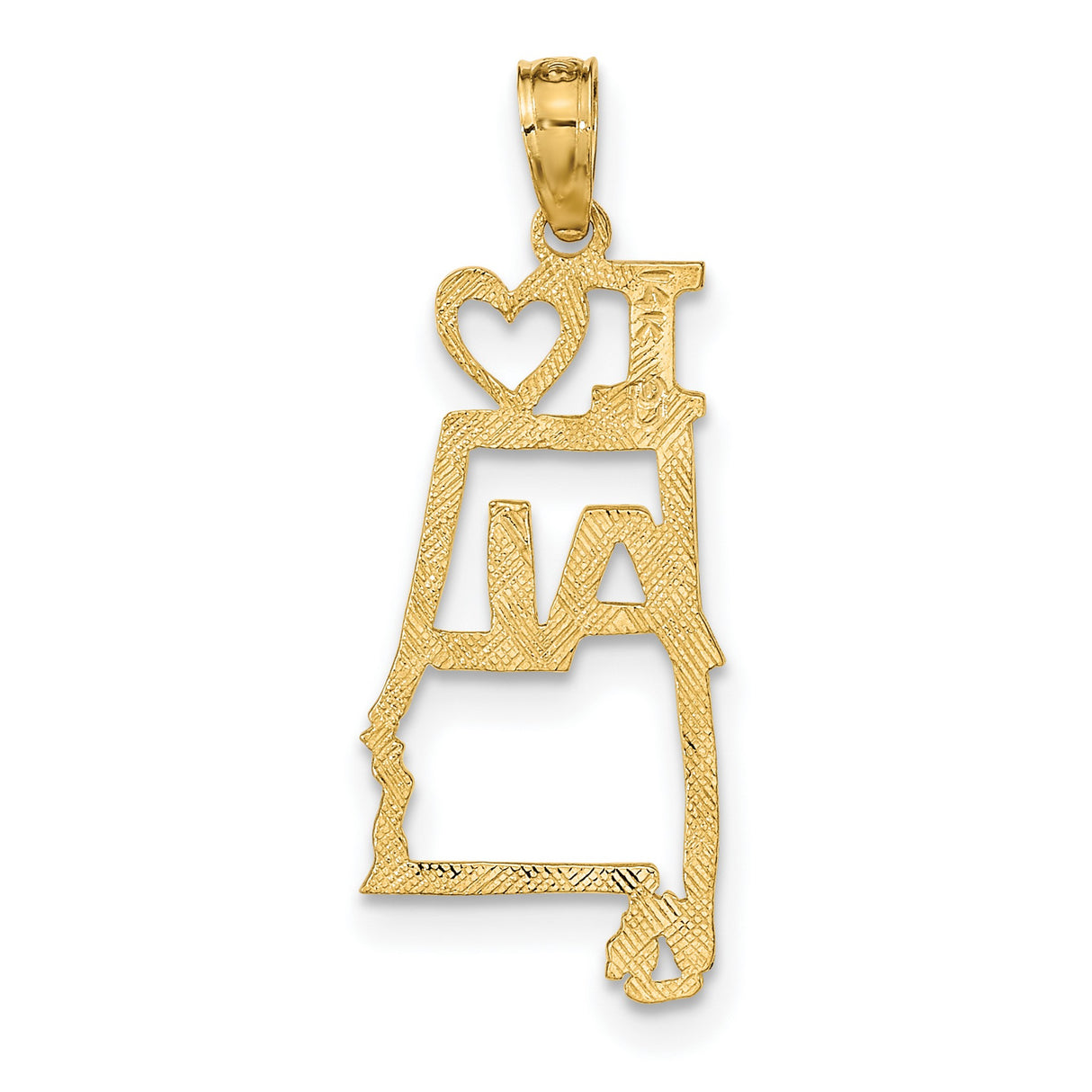 14k Yellow Gold Alabama Shaped Pendant with I Heart AL Engraving, State Outline Charm