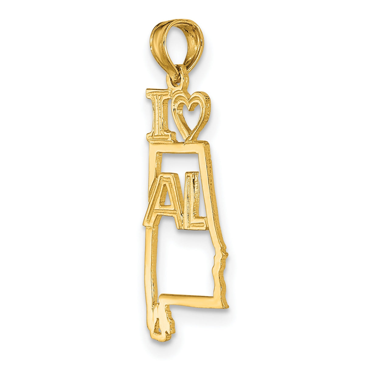 14k Yellow Gold Alabama Shaped Pendant with I Heart AL Engraving, State Outline Charm